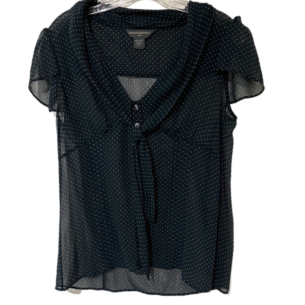 Banana Republic 100% silk , navy blue/ cream dot sheer blouse, size: Medium